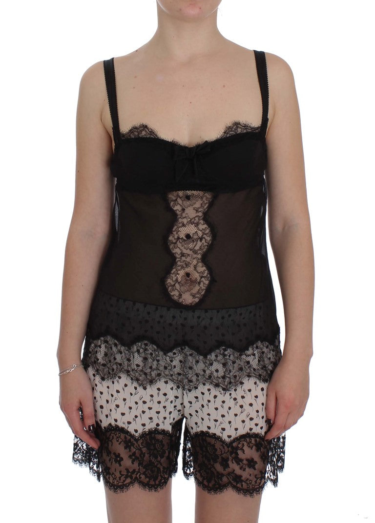 Dolce &amp; Gabbana Elegant floral lace silk babydoll chemise