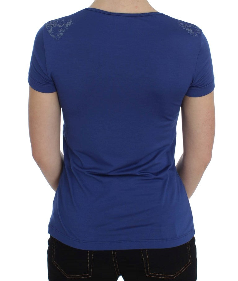 Ermanno Scervino Elegantes blaues T-Shirt mit Rundhalsausschnitt und Logo-Detail