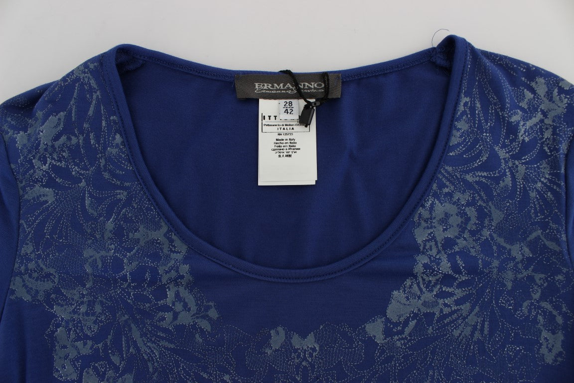 Ermanno Scervino Elegantes blaues T-Shirt mit Rundhalsausschnitt und Logo-Detail