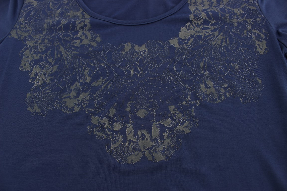 Ermanno Scervino Elegantes blaues T-Shirt mit Rundhalsausschnitt und Logo-Detail