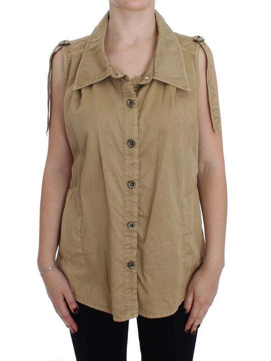 PLEIN SUD beige sleeveless cotton blouse