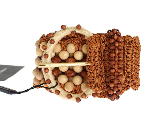 Dolce &amp; Gabbana Elegant Raffia Waist Belt with Pearls