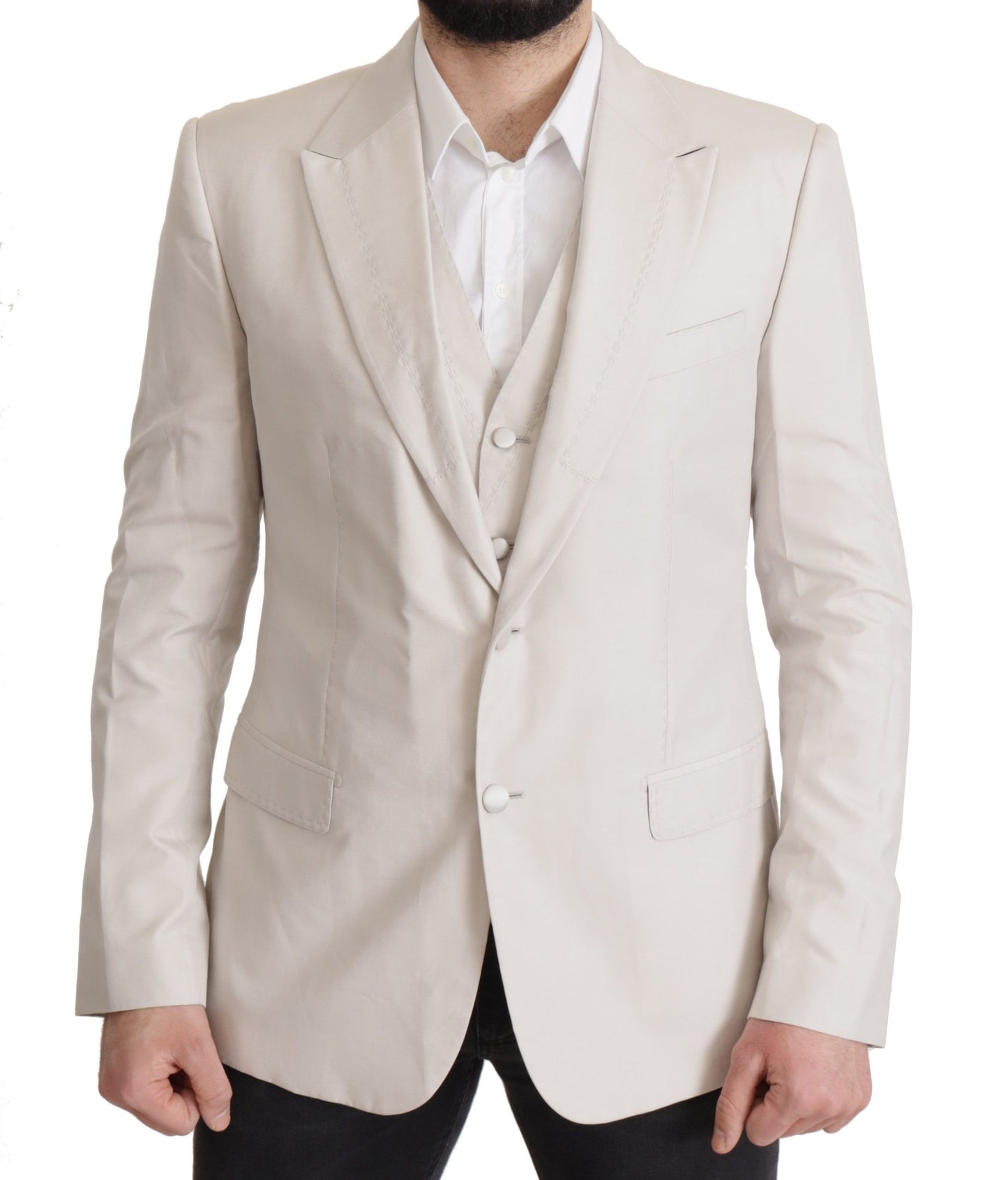 Dolce &amp; Gabbana Elegant Light Grey Silk Blend Suit Jacket Set