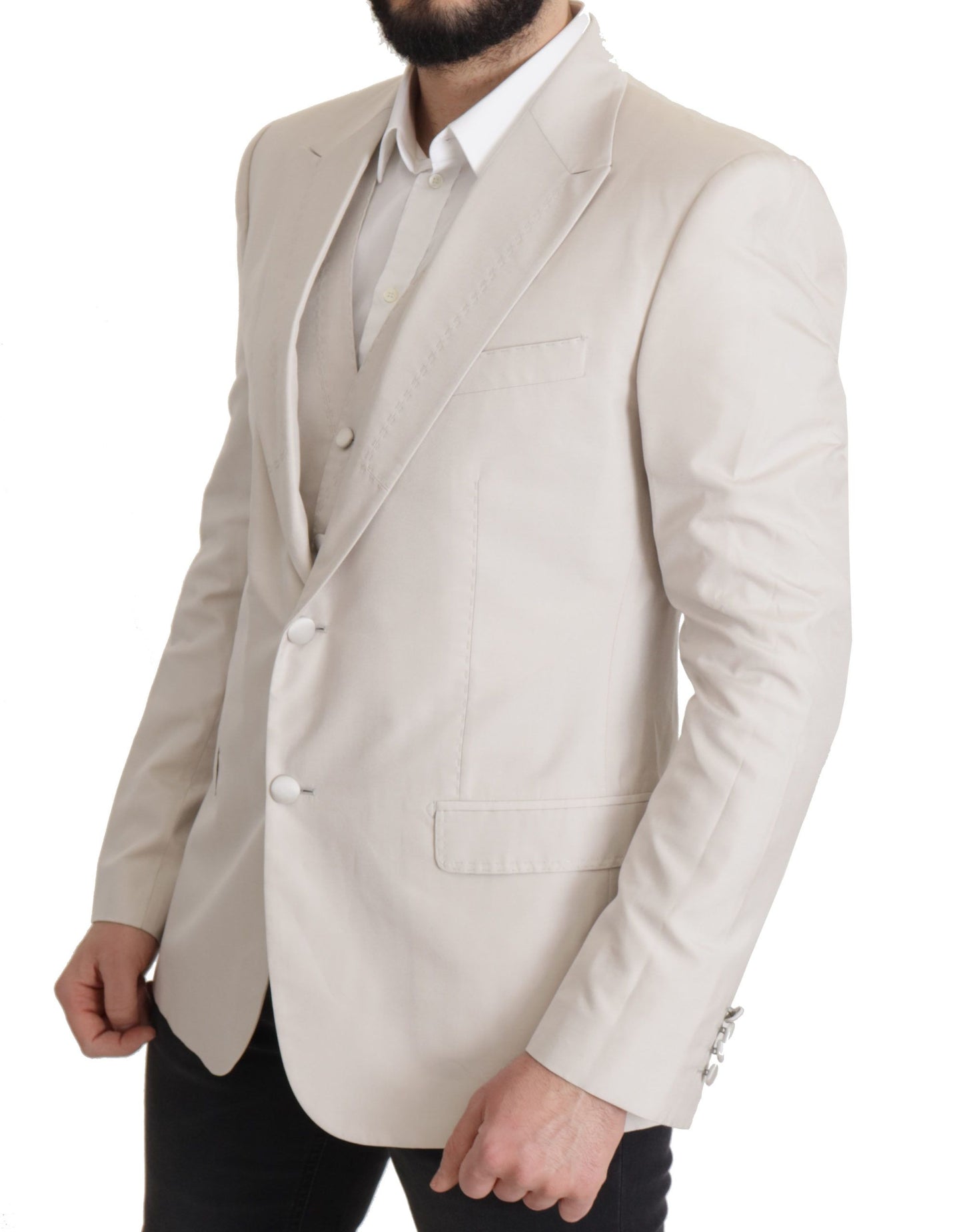 Dolce &amp; Gabbana Elegant Light Grey Silk Blend Suit Jacket Set