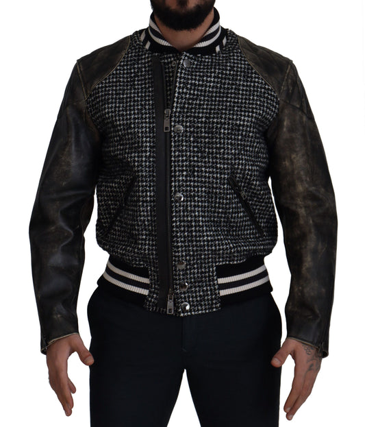 Dolce &amp; Gabbana Multicolored Houndstooth Leather Bomber Jacket