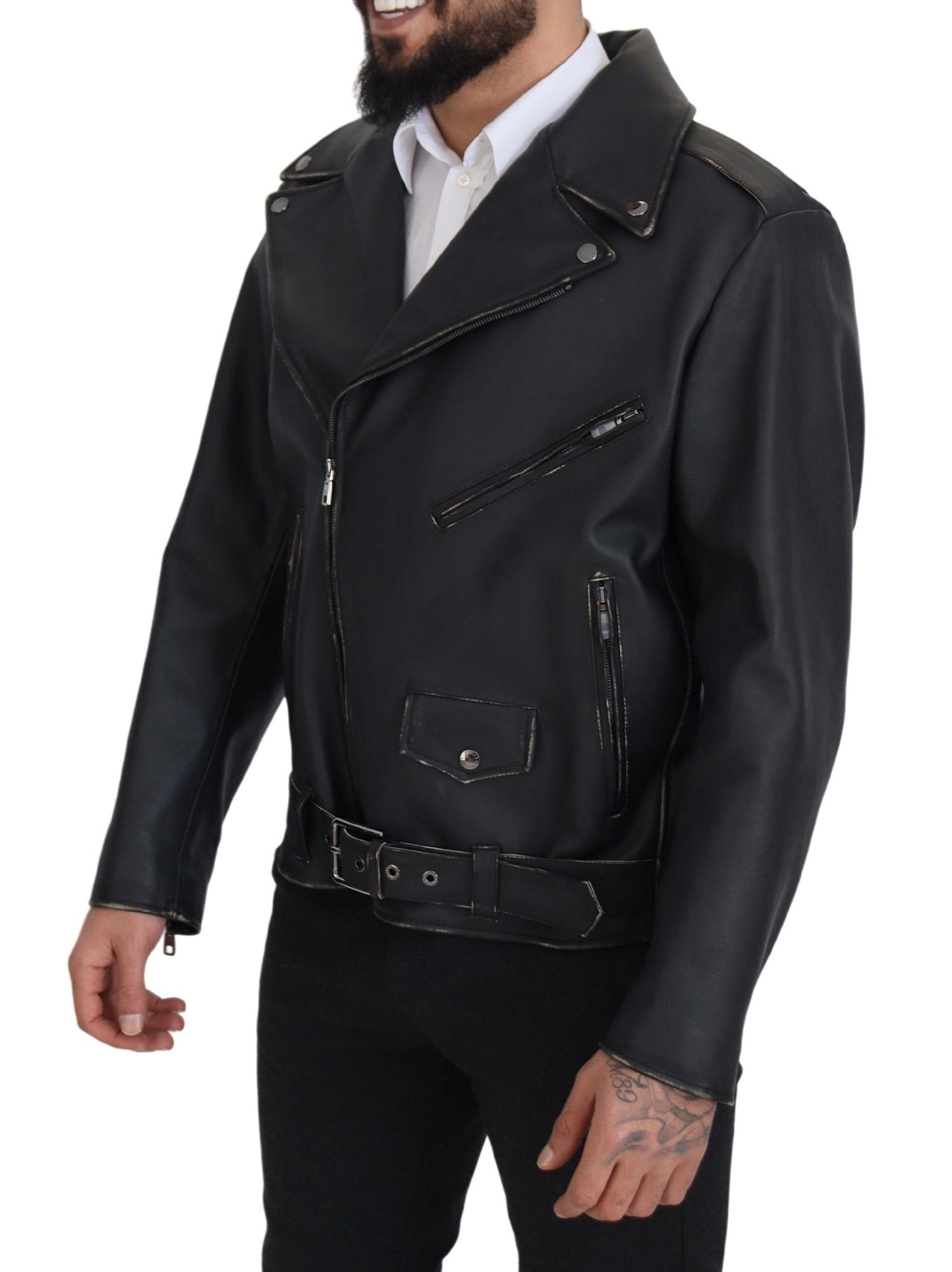 Dolce &amp; Gabbana Elegant black leather biker jacket