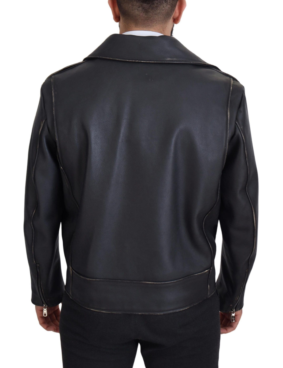 Dolce &amp; Gabbana Elegantti musta nahkainen biker-takki