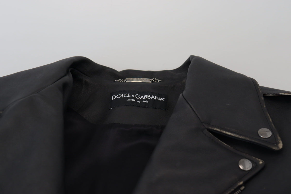 Dolce &amp; Gabbana Elegantti musta nahkainen biker-takki