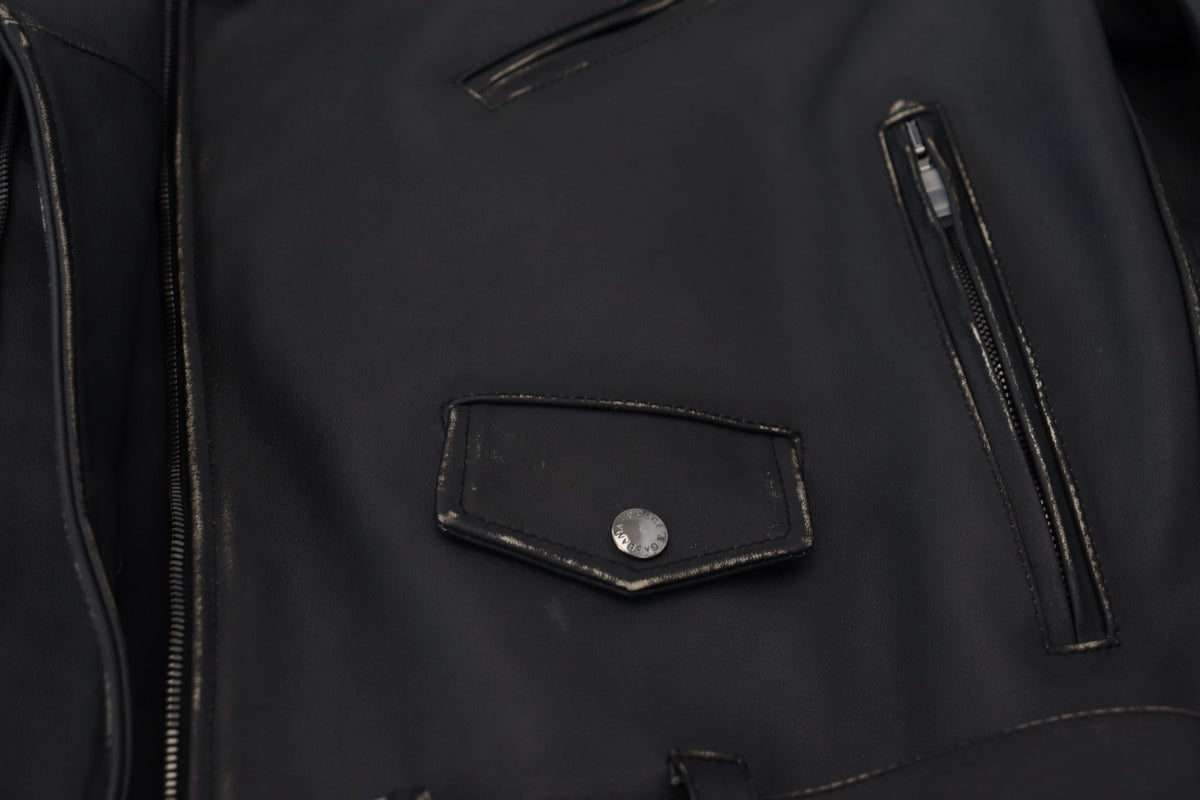 Dolce &amp; Gabbana Elegantti musta nahkainen biker-takki
