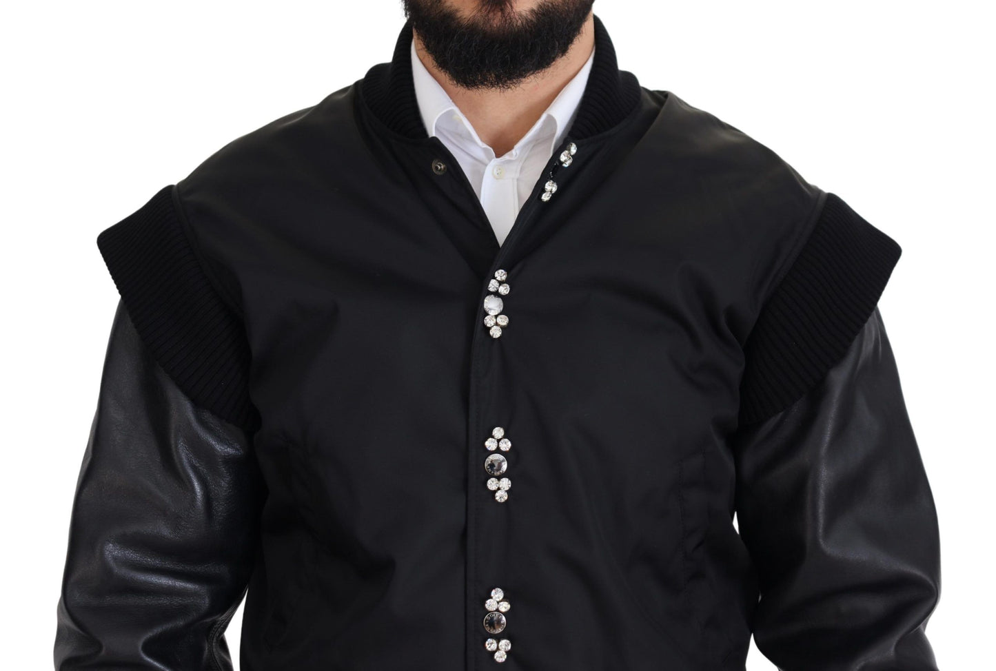 Dolce & Gabbana Elegante schwarze Bomberjacke mit Kristallverzierungen