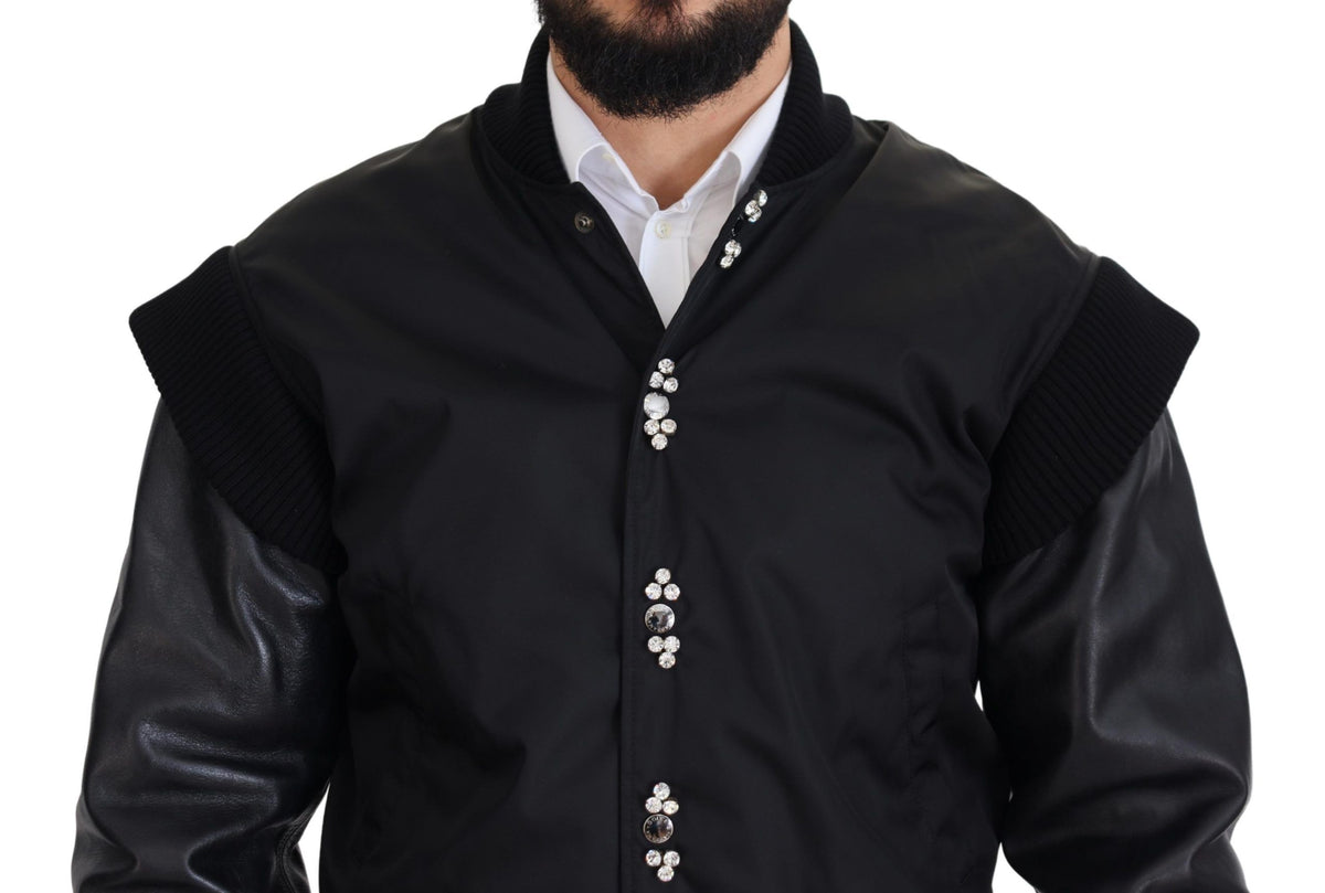 Dolce &amp; Gabbana Elegantti musta bomber-takki kristallikoristeilla