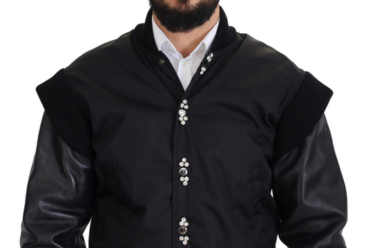 Dolce &amp; Gabbana Elegantti musta bomber-takki kristallikoristeilla