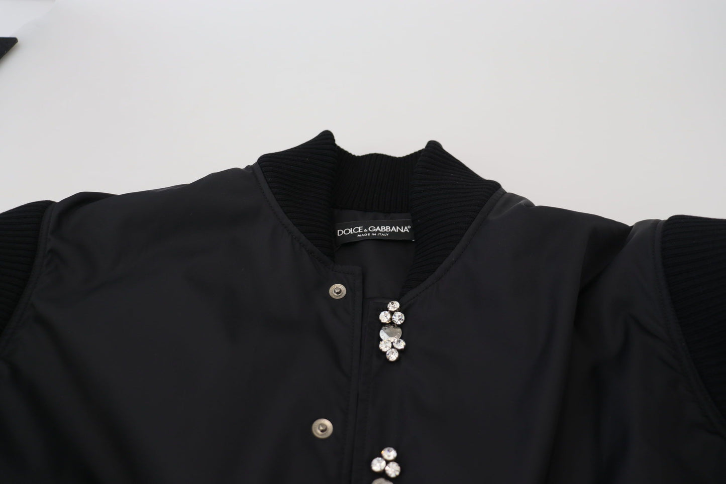 Dolce & Gabbana Elegante schwarze Bomberjacke mit Kristallverzierungen