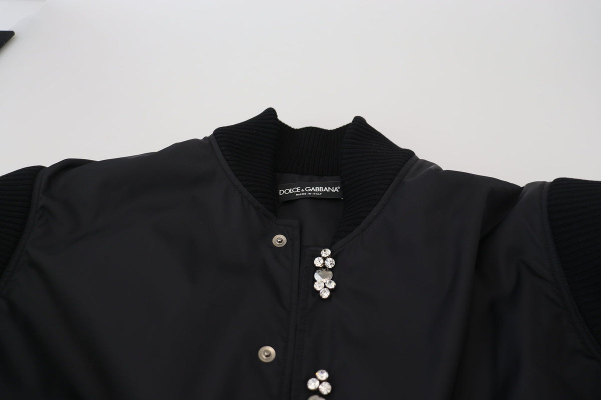 Dolce &amp; Gabbana Elegantti musta bomber-takki kristallikoristeilla