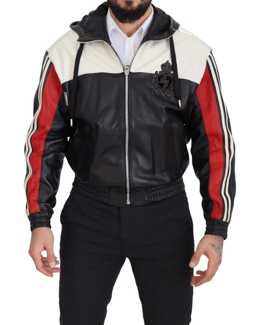 Dolce & Gabbana Elite Schwarzes Leder Bomberjacke mit Kapuze