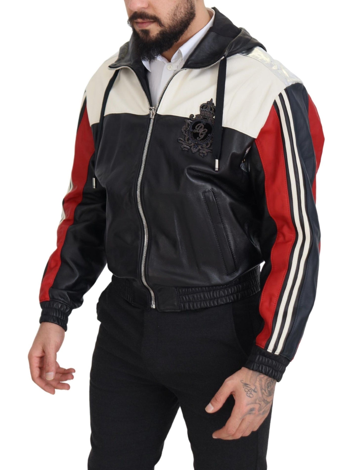 Dolce & Gabbana Elite Schwarzes Leder Bomberjacke mit Kapuze