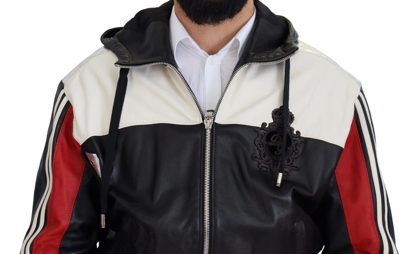 Dolce & Gabbana Elite Schwarzes Leder Bomberjacke mit Kapuze