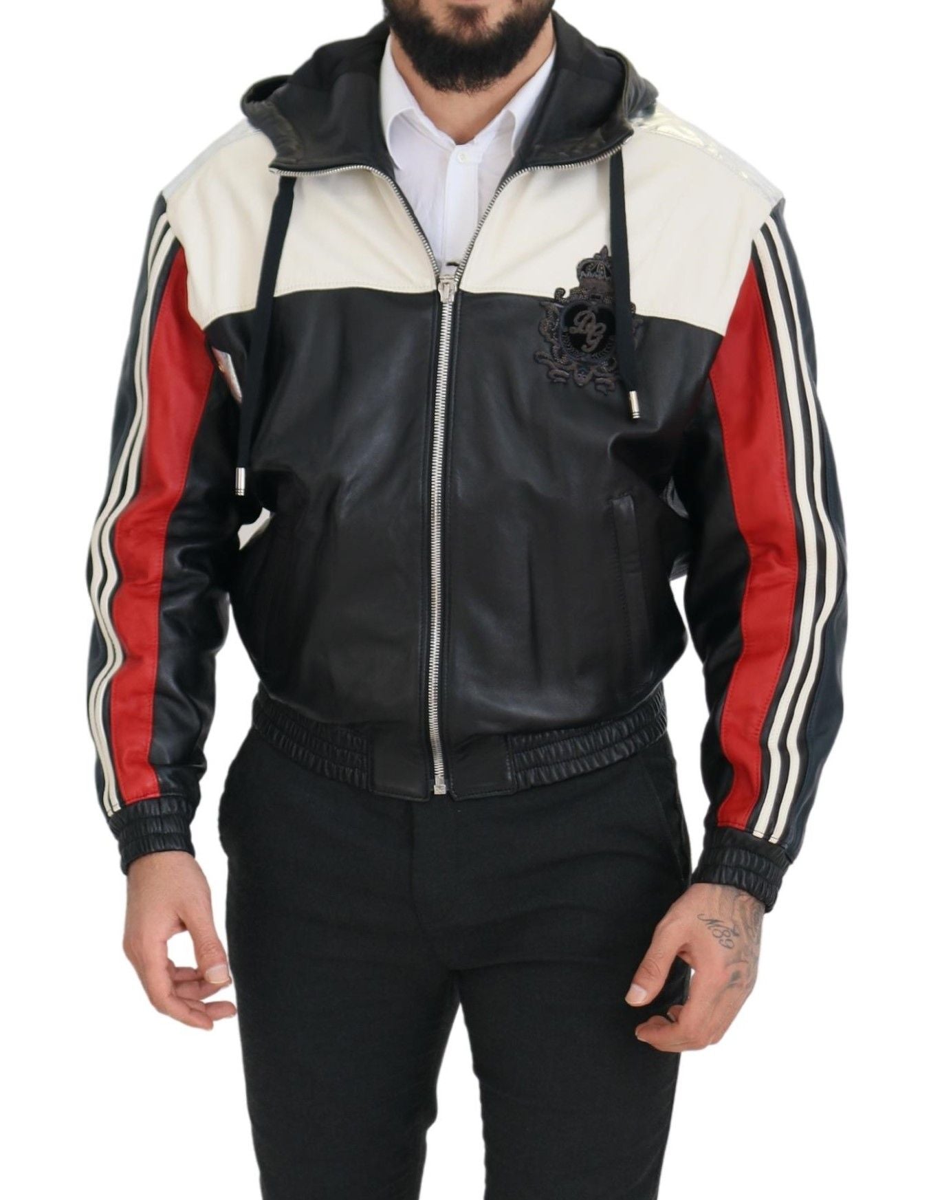 Dolce & Gabbana Elite Schwarzes Leder Bomberjacke mit Kapuze