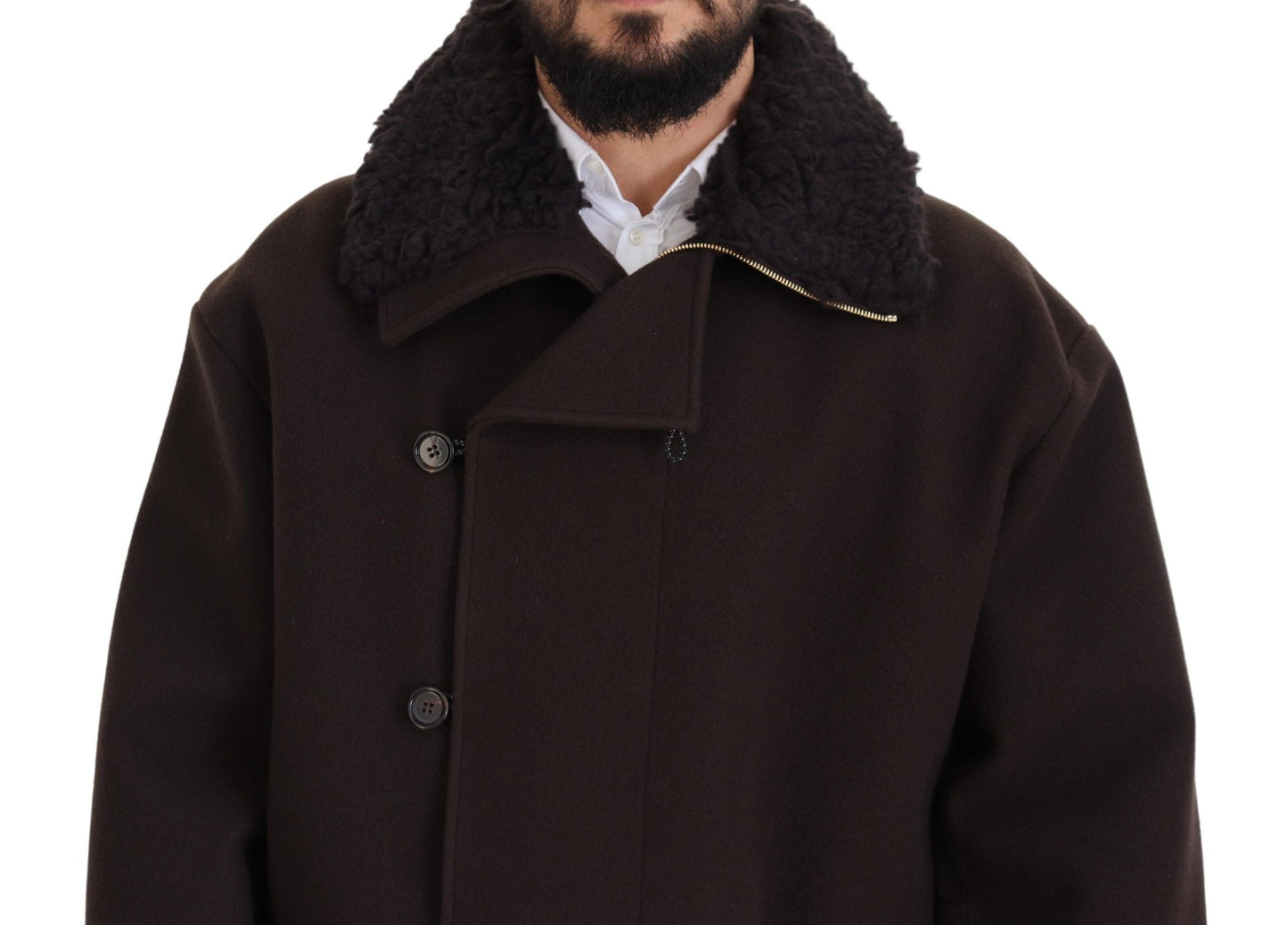 Dolce &amp; Gabbana Elegant dark brown shearling coat jacket