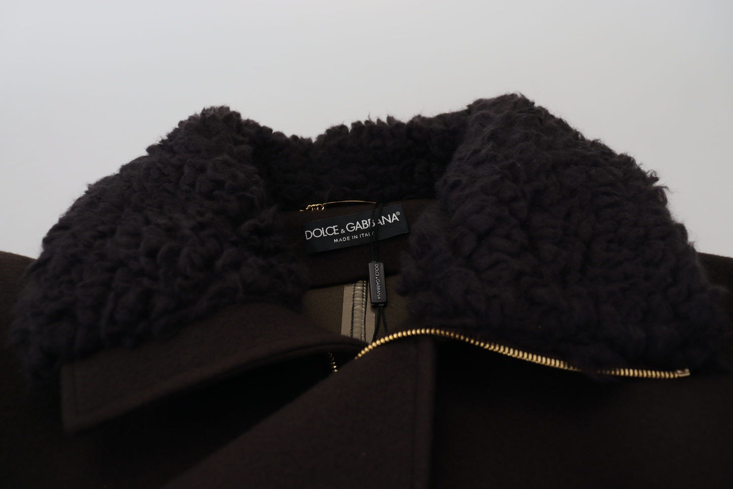 Dolce &amp; Gabbana Elegant dark brown shearling coat jacket