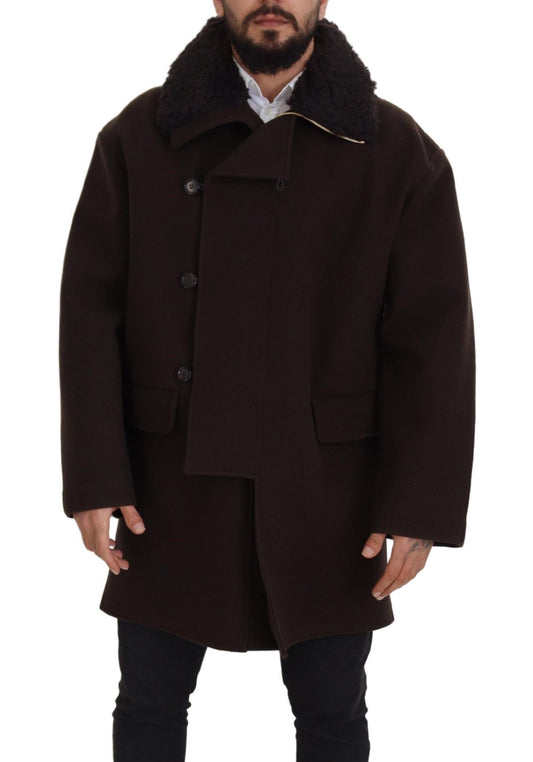 Dolce &amp; Gabbana Elegant dark brown shearling coat jacket