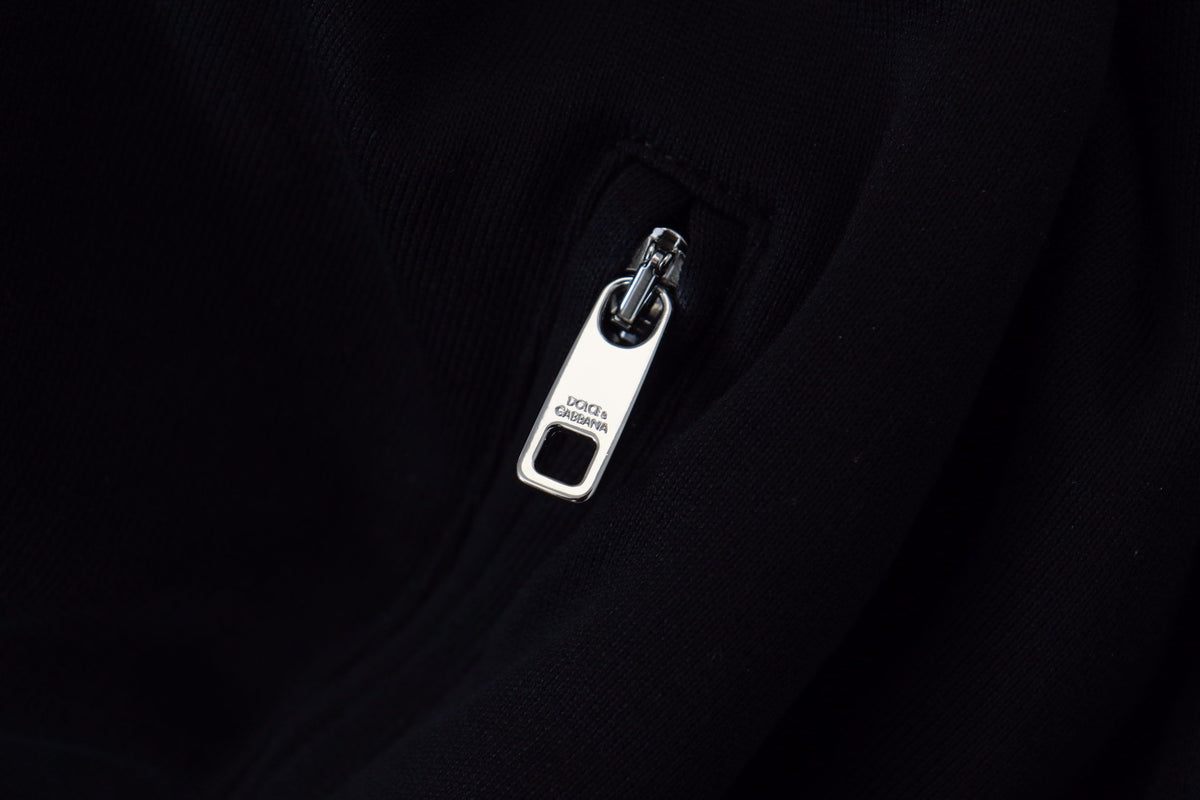 Dolce &amp; Gabbana Elegant black bomber jacket with hood