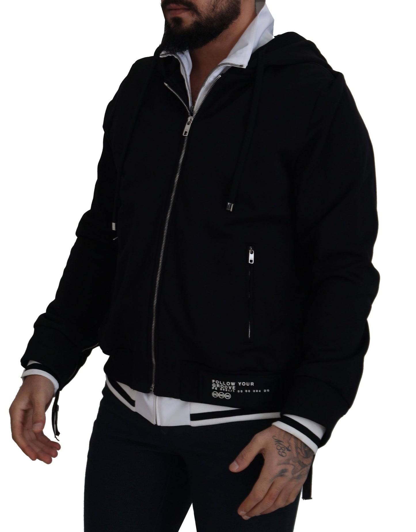 Dolce &amp; Gabbana Elegant black bomber jacket with hood