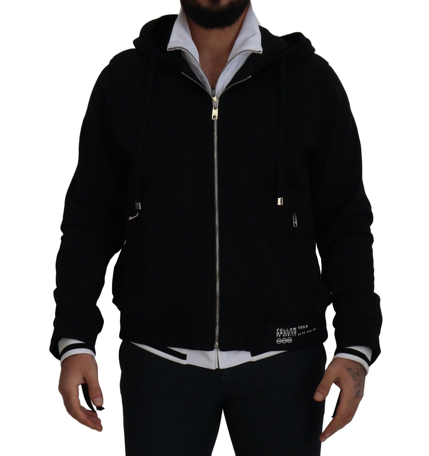 Dolce &amp; Gabbana Elegant black bomber jacket with hood