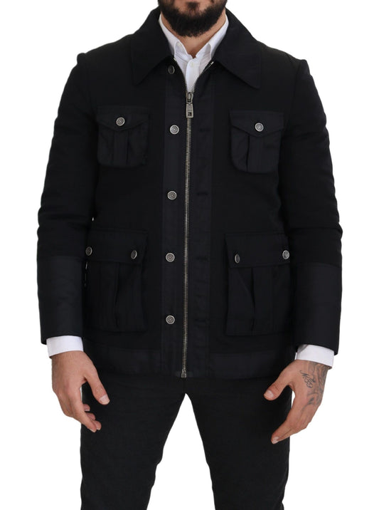 Dolce &amp; Gabbana Elegant black wool blend jacket with full zip