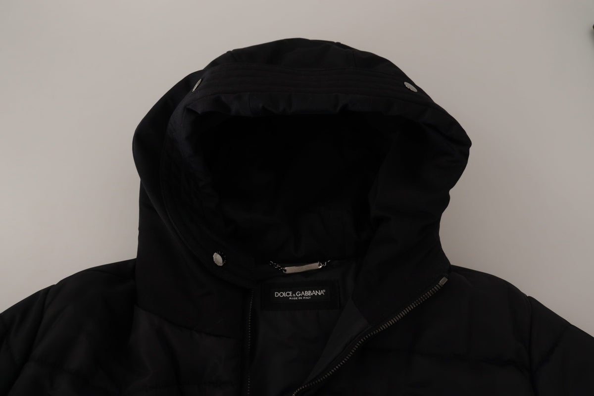 Dolce &amp; Gabbana Elegant Black Hooded Parka Winter Jacket