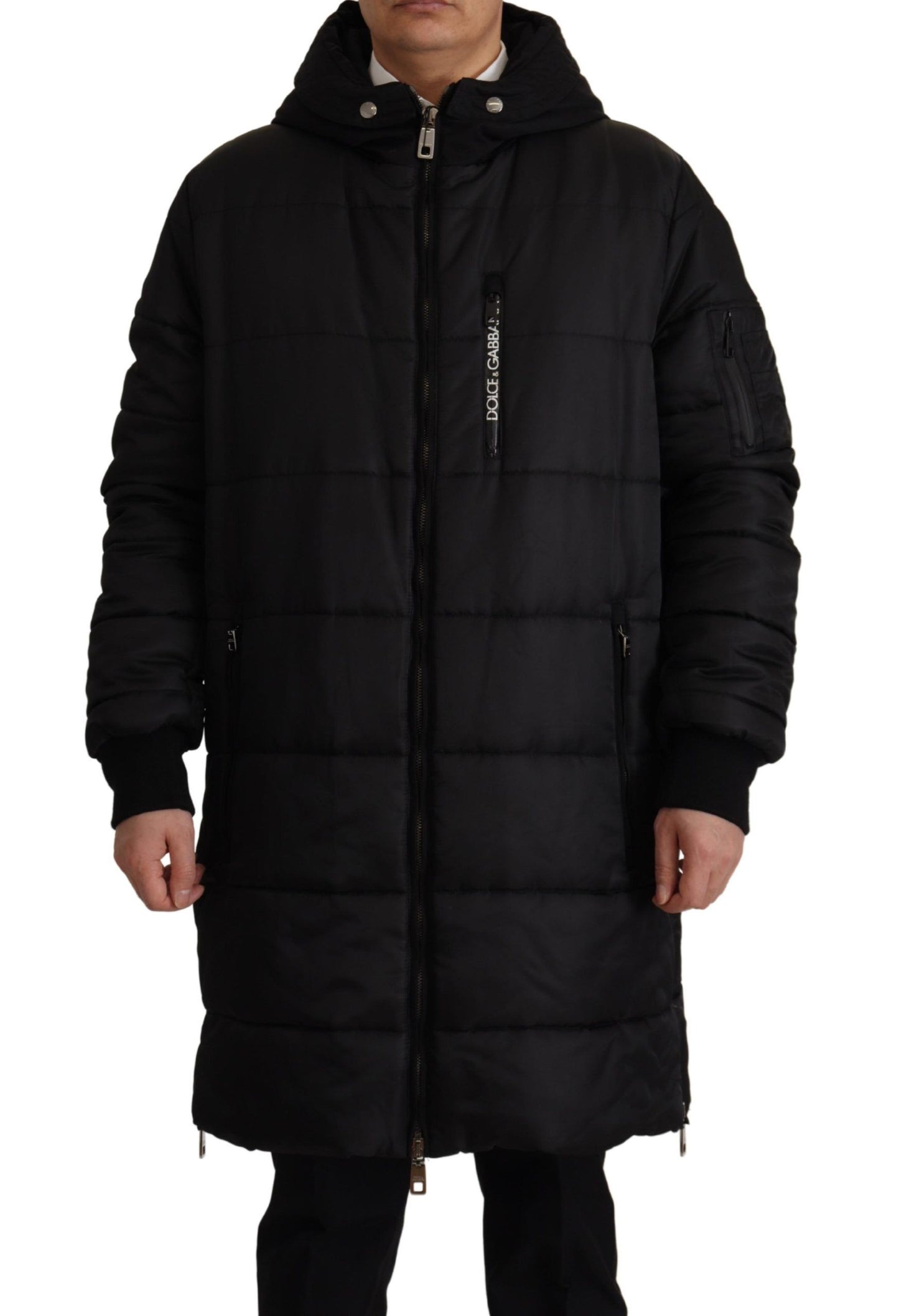 Dolce & Gabbana Eleganter schwarzer Kapuzenparka Winterjacke