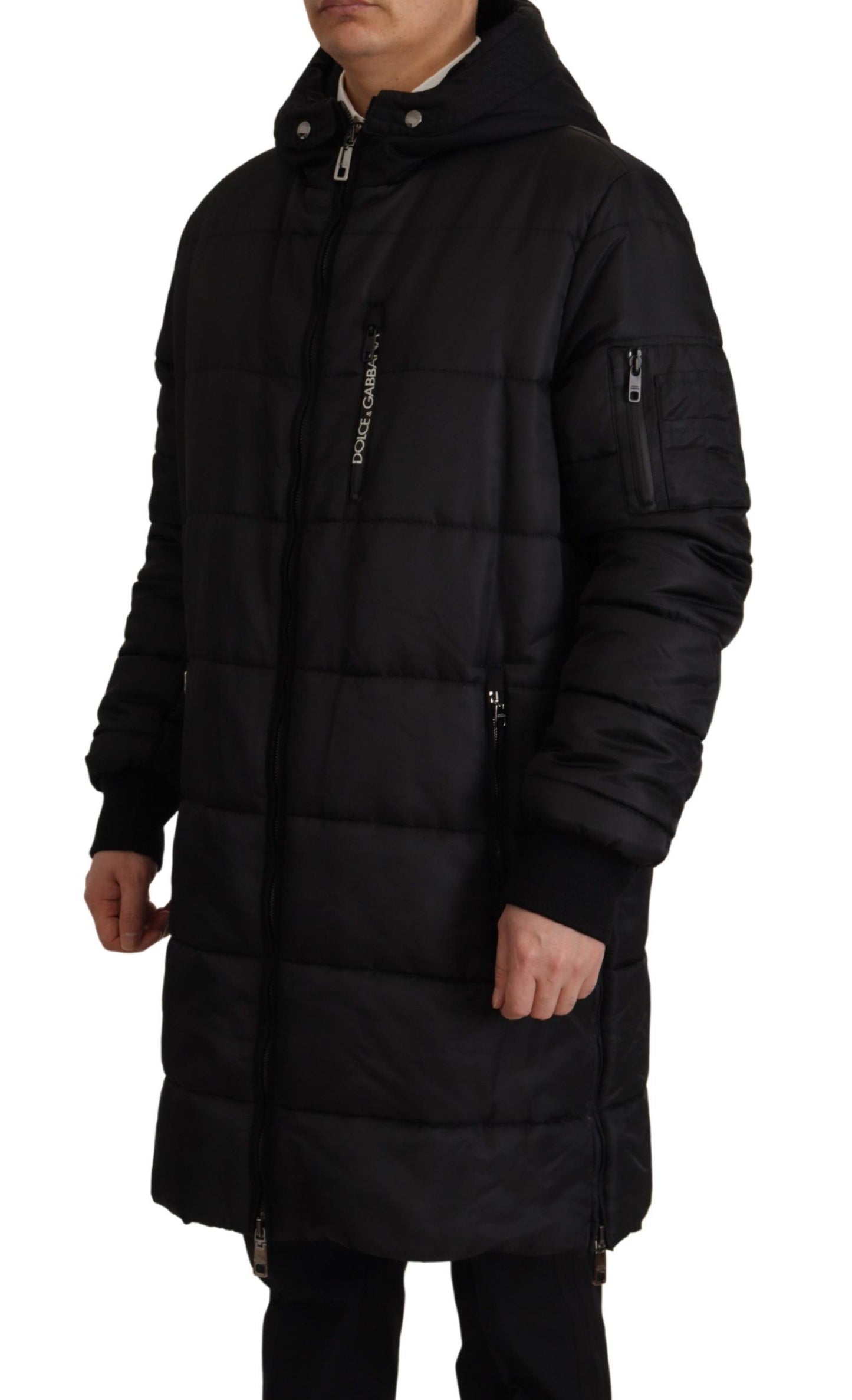 Dolce & Gabbana Eleganter schwarzer Kapuzenparka Winterjacke