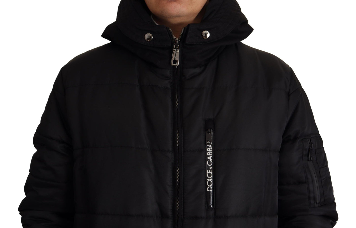 Dolce & Gabbana Eleganter schwarzer Kapuzenparka Winterjacke