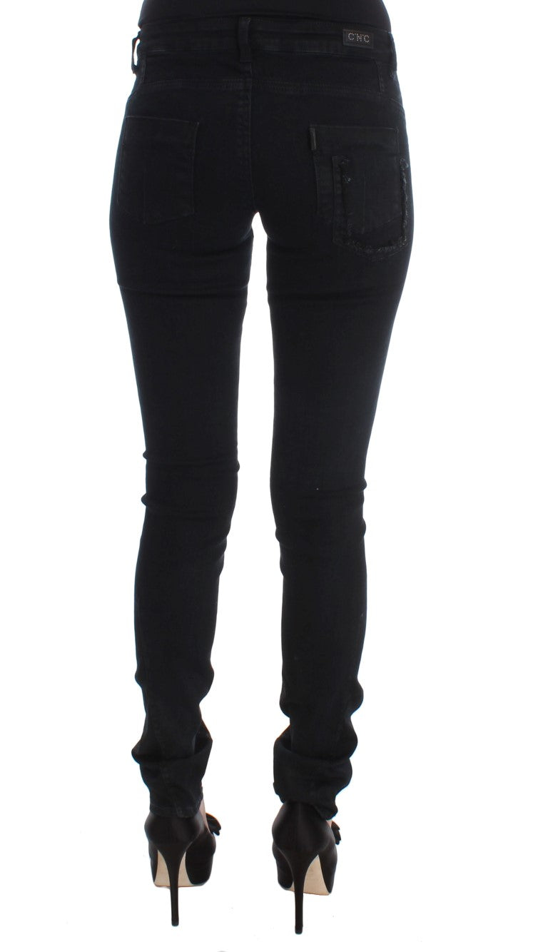 Costume National Schlanke Slim Fit Designer Jeans in klassischem Schwarz