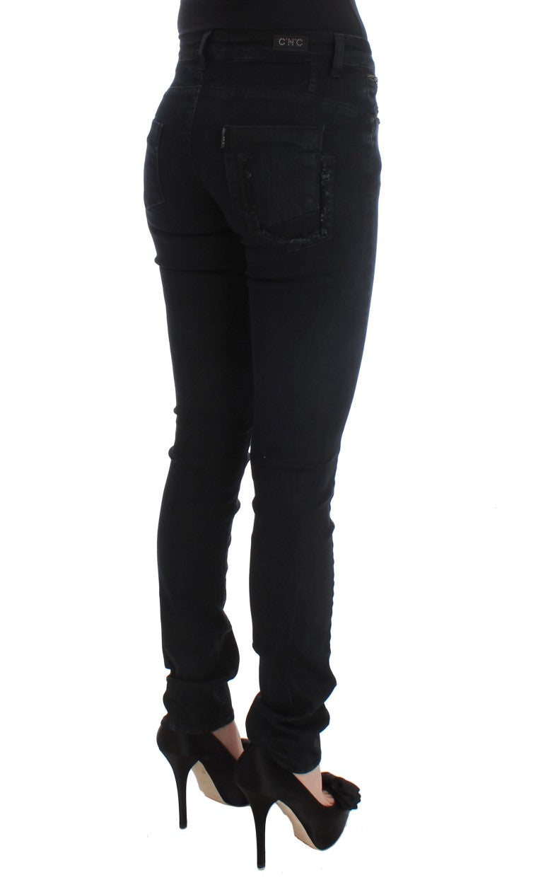 Costume National Schlanke Slim Fit Designer Jeans in klassischem Schwarz