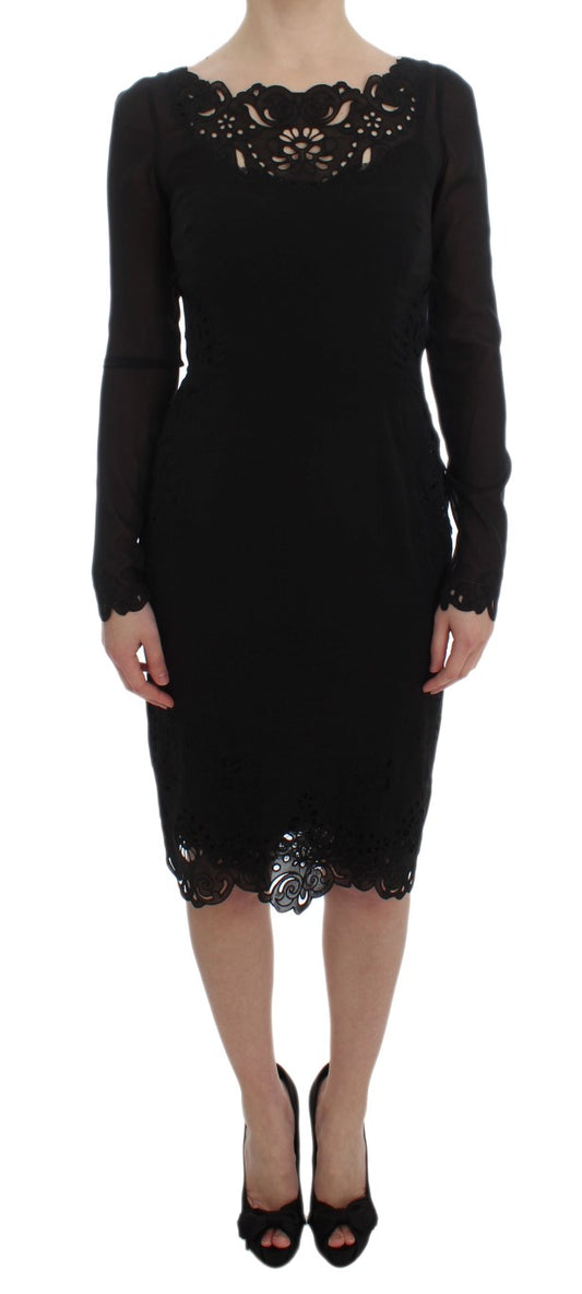 Dolce &amp; Gabbana Elegant Black Sheath Dress Made of Floral Lace