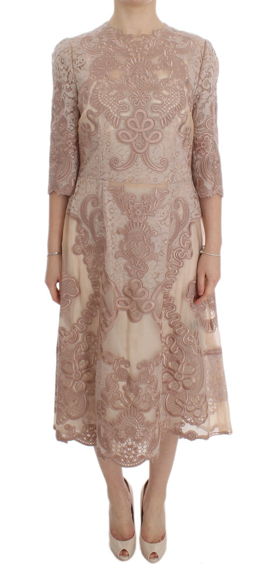 Dolce &amp; Gabbana Elegant pink sheath dress with lace embroidery