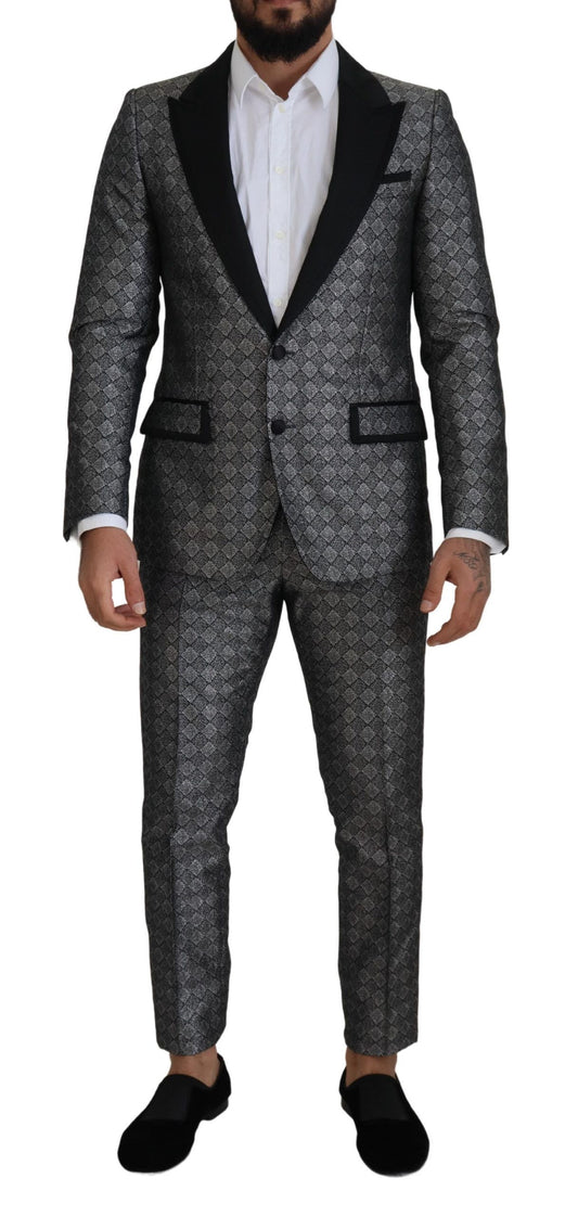 Dolce & Gabbana Eleganter Silber gemusterter Slim Fit Anzug