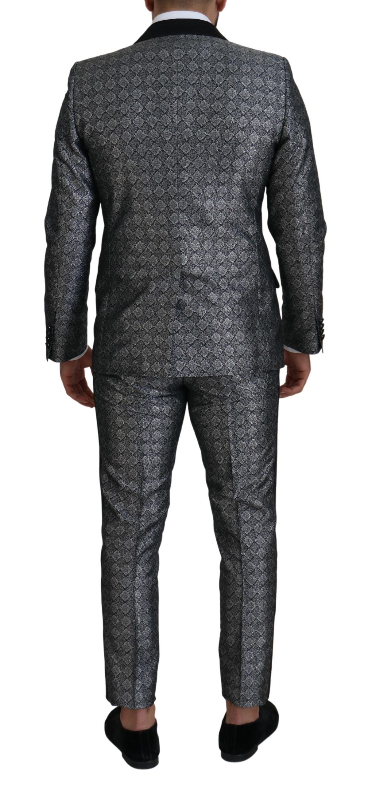 Dolce & Gabbana Eleganter Silber gemusterter Slim Fit Anzug