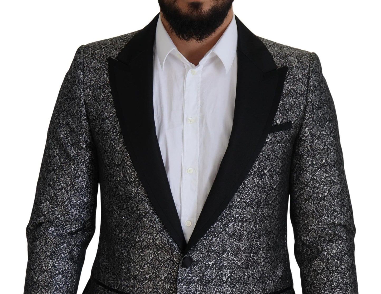 Dolce & Gabbana Eleganter Silber gemusterter Slim Fit Anzug