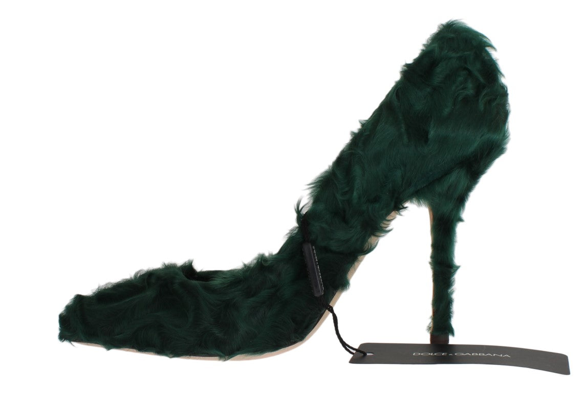 Dolce &amp; Gabbana Elegant Green Xiangao Fur Leather Pumps