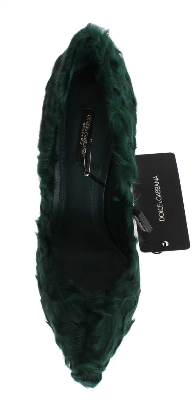 Dolce &amp; Gabbana Elegant Green Xiangao Fur Leather Pumps