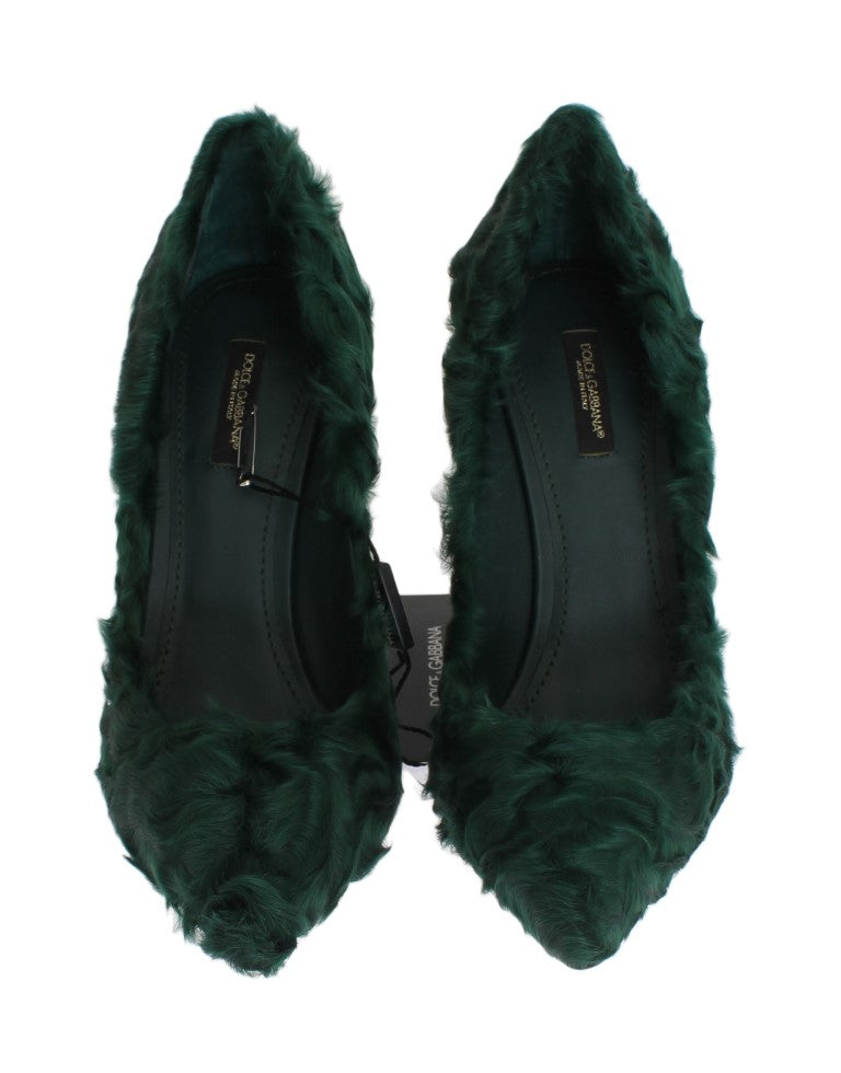 Dolce &amp; Gabbana Elegant Green Xiangao Fur Leather Pumps