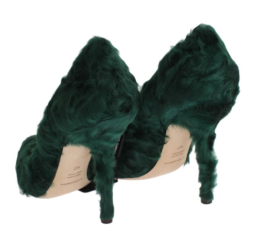 Dolce &amp; Gabbana Elegant Green Xiangao Fur Leather Pumps