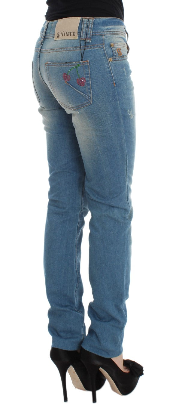 John Galliano Schlanke blaue Designer-Jeans mit schmaler Passform