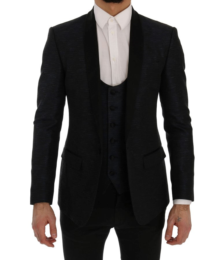 Dolce & Gabbana Elegantes blau-schwarzes Slim Fit Anzug Ensemble