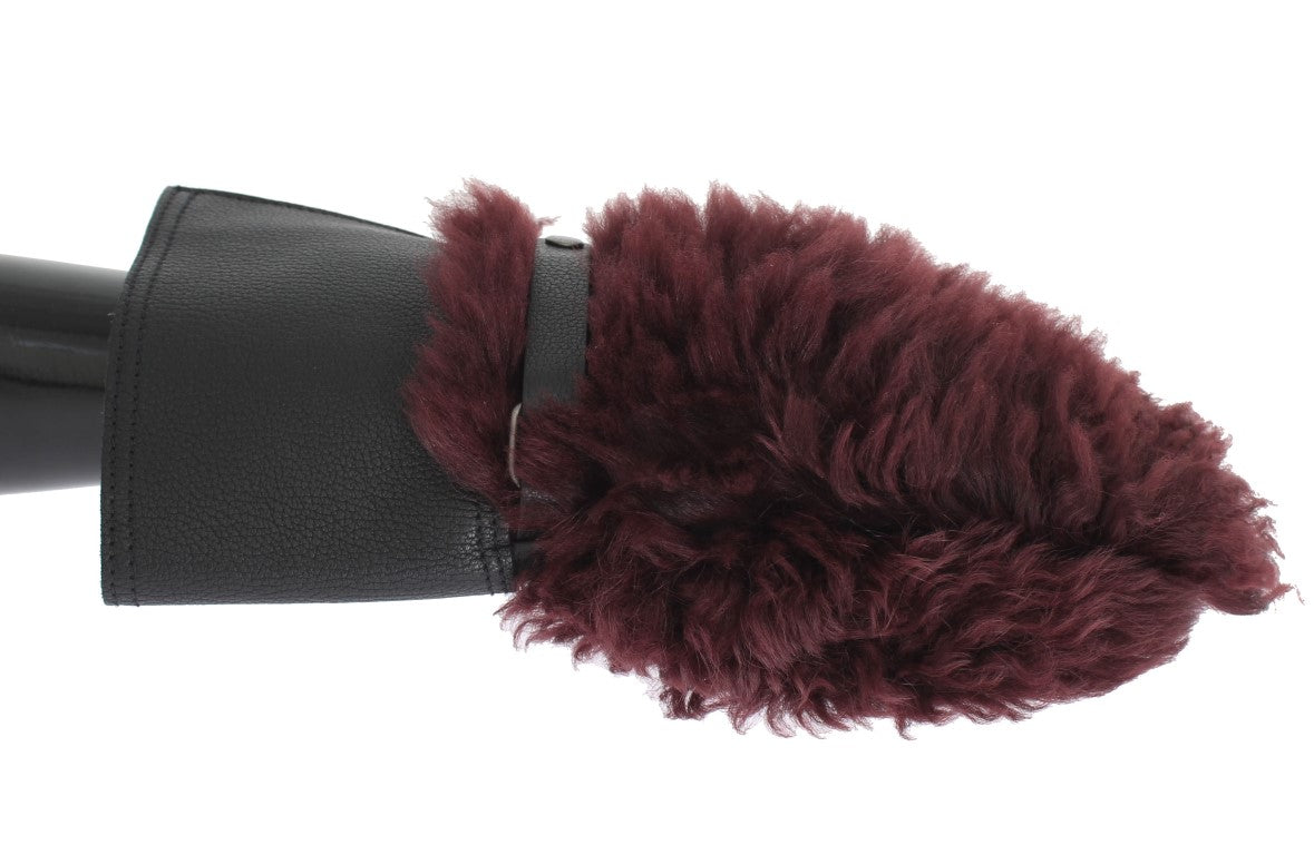 Dolce &amp; Gabbana Elegant Leather Gloves in Black and Bordeaux