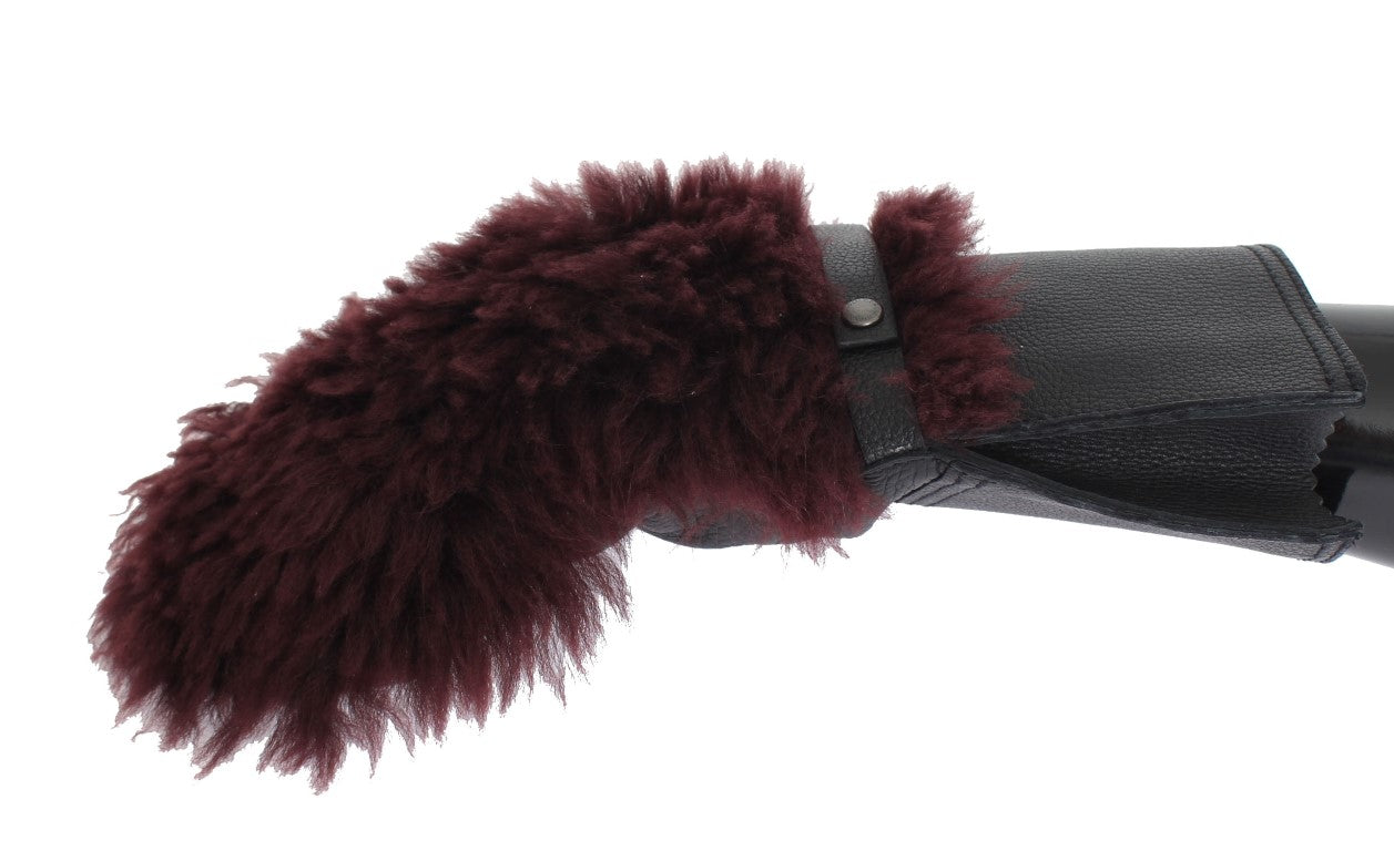 Dolce &amp; Gabbana Elegant Leather Gloves in Black and Bordeaux