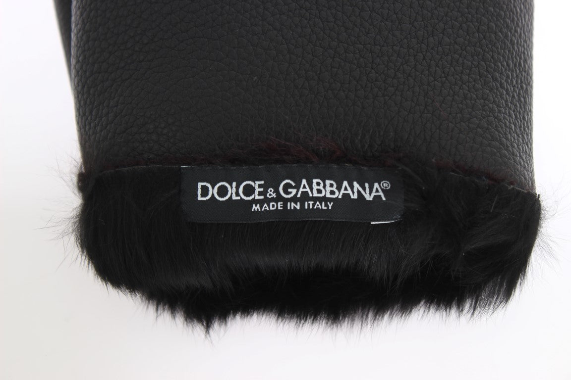 Dolce &amp; Gabbana Elegant Leather Gloves in Black and Bordeaux