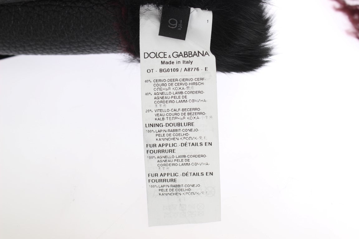 Dolce &amp; Gabbana Elegant Leather Gloves in Black and Bordeaux